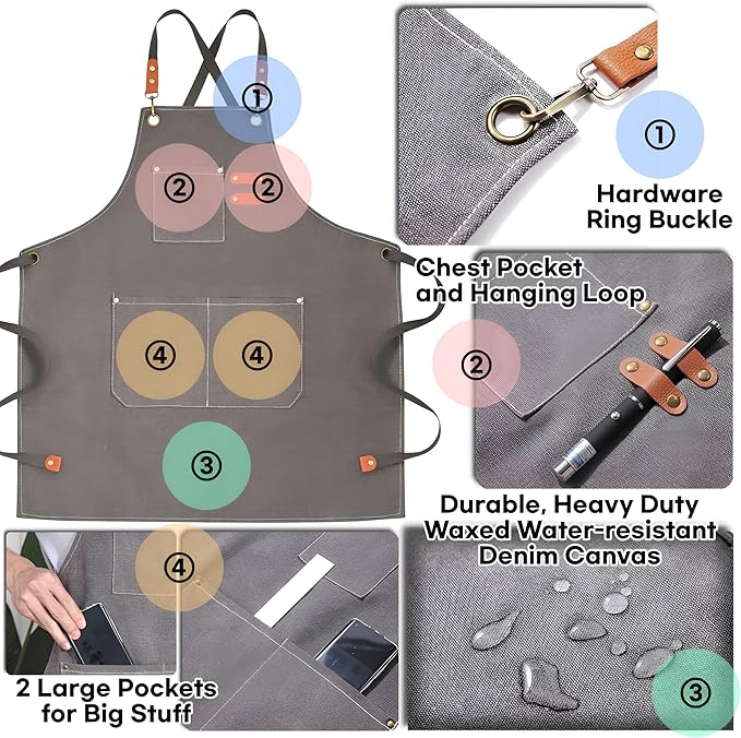 Heavy-Duty Canvas Tool Apron – Adjustable Cross-Back Work Apron with Pockets for Woodworking, Gardening & Crafts