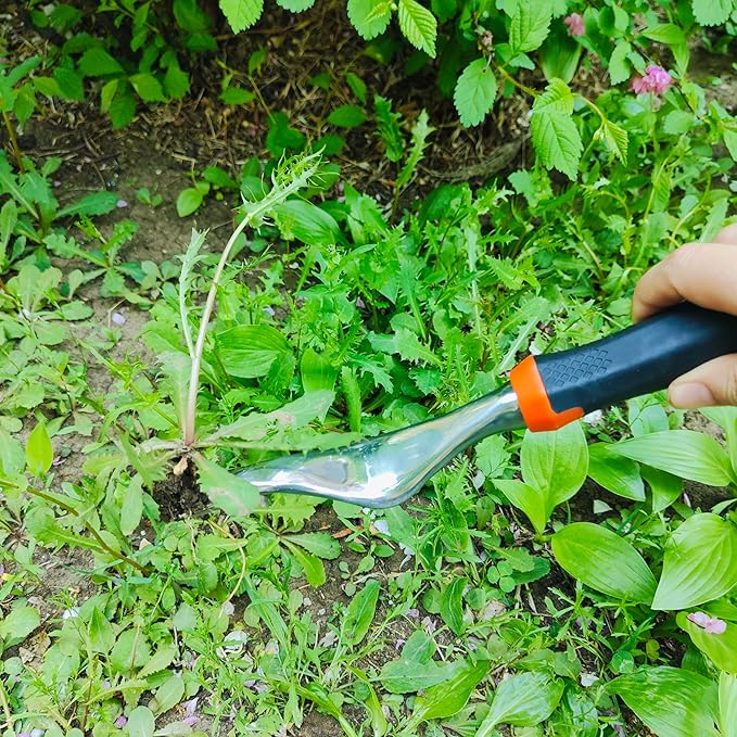 Gardening Tool Set Including Hand Trowel, Transplant Trowel, Cultivator Hand Rake, Pruning Shears and Weeder, Non-Slip Rubber Grip (5 pcs Orange)