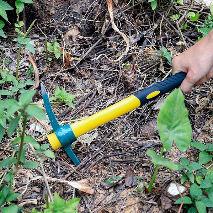 KEILEOHO 15 Inches Pick Mattock Hoe, Forged Weeding Garden Pick Axe with Rubber Handle, Weeding Mattock Hoe for Gardening, Loosening Soil, Camping, Planting Vegetables and Fruits