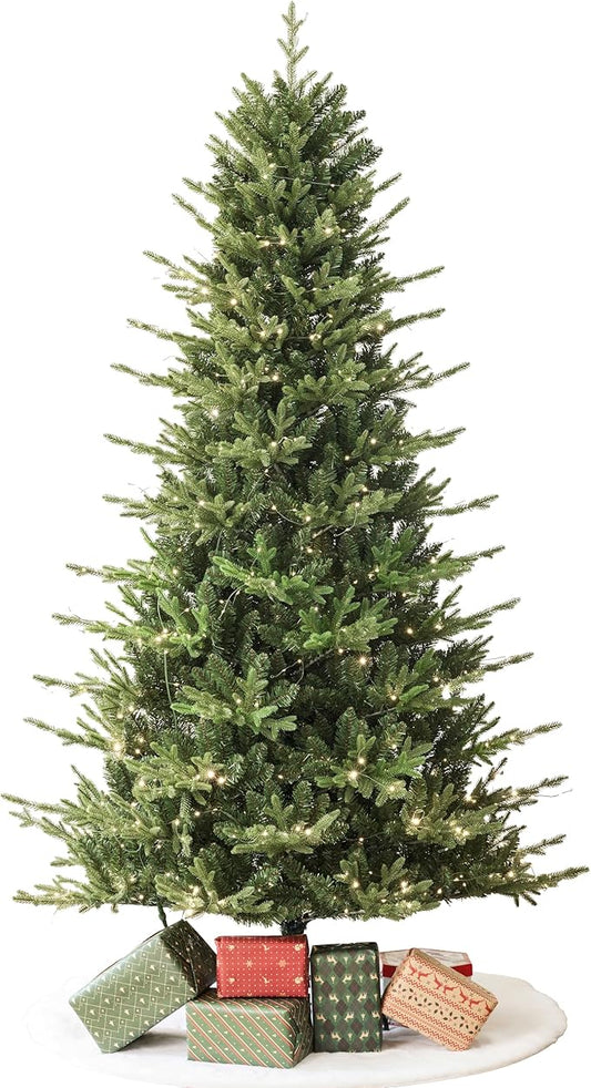 7.5ft Fraser Slim Fir Pre-Lit Artificial Christmas Tree with 792 Low-Voltage Warm LED Lights, Easy Plug & Foldable Stand, Realistic Flame-Resistant Branches