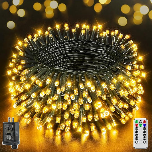 500 LED 164 FT Christmas Lights, Waterproof Outdoor String Lights with Remote and Timer, Christmas Tree Lights with 8 Modes Dimmable, Fairy Lights for Holiday Decor (Warm White)