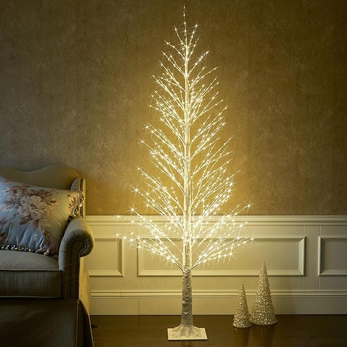 LITBLOOM Lighted Alpine Tree 6FT 810 LED Fairy Lights, White Twig Tree with Lights Plug in for Indoor Outdoor Home Thanksgiving Christmas Decorations