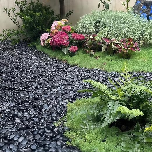 10lbs River Rocks, 1-2Inch Decorative Ornamental Natural Pebbles for Garden Couryard Landscaping Stones, Gravel Filler for Fish Tank,Vases,Home Decor,Aquariums,Animal Habitat, Black