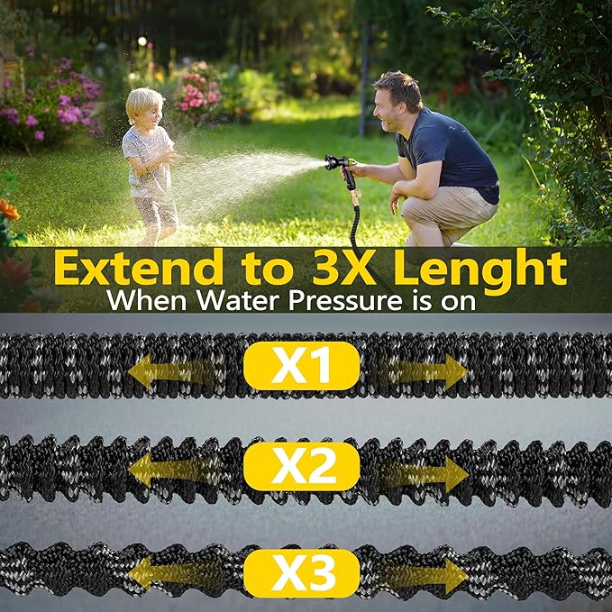 75 FT Garden Hose Expandable Hose-2025 Upgraded Flexible Water Hose, Car Wash Hose with Extra-Strong Brass Connectors,Superior Strength-4-Layers Latex - Kink-less Lightweight Expanding Hose