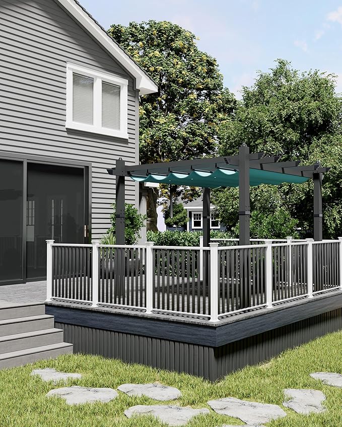 Garvee 10x10 Ft Outdoor Pergola Metal Gazebo with Retractable Canopy for Patio Backyard Deck Porch Grape Trellis(Blue)