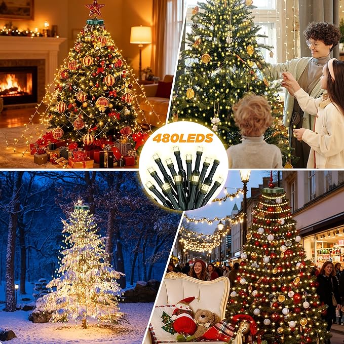 Christmas Tree Lights - 480 LEDs 9.8FT x 16 String Lights with Memory Function & 8 Modes, Fairy Lights with Remote Control & Timer for Christmas Tree Decorations - Warm White