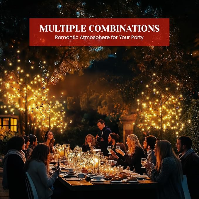 Lamerge Brown Lighted Birch Tree Set of 3, Christmas Decorations Birch Tree with Lights for Home Holiday Party, Indoor/Outdoor 4FT+5FT+6FT, Halloween Decorations