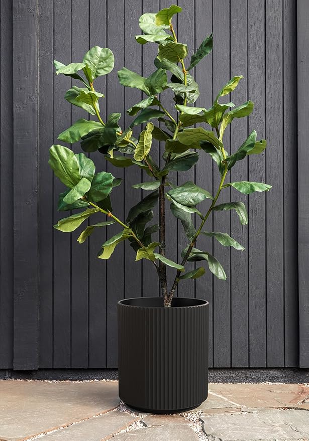 Veradek Mason Series Demi Planter - Large Round Planter for Indoor or Outdoor Patio/Balcony | Made from Plastic & Concrete with Drainage Holes | Modern Décor for Flowers, Trees, Tall Plants