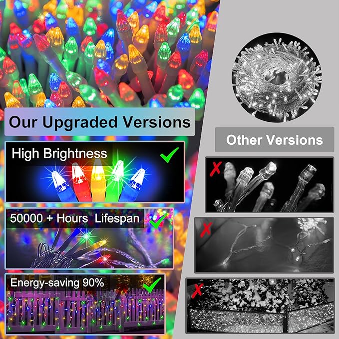 1296 LED Outdoor Christmas Lights with 288 Drops, 131FT ChristmasLights with 8 Modes Timer, Christmas Twinkly Lights IP44 Waterproof for Eaves Yard Room Holiday Wedding Party Decor (Multicolor)