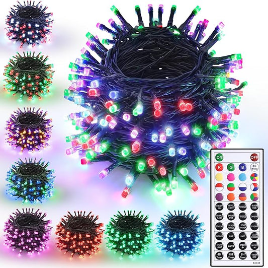Joomer Christmas String Lights - 66FT 200LED RGB String Lights with Remote, Waterproof Outdoor Indoor with Timer Memory Function for Tree, Yard, Christmas Decor (Non-Connectable)