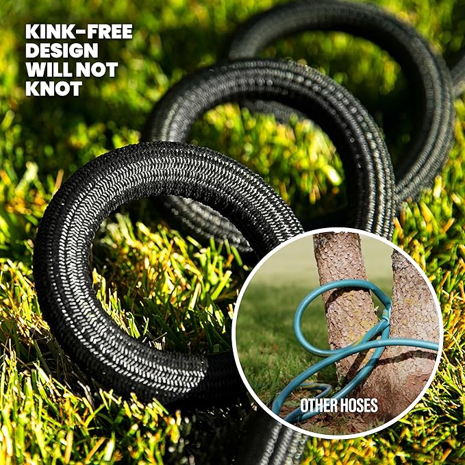 HYDROSTEEL 50 Ft Metal Garden Hose with Sprayer Nozzle, Indestructible 3-Layer Stainless Steel Heavy Duty Water Hose 50Ft x 5/8 in. Kink Free Design Will Not Kink, Flexible, NON Expandable, Black