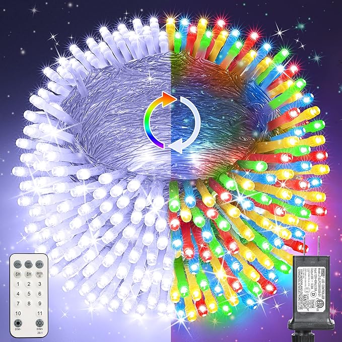 Color Changing Christmas Lights, 175ft 500 LED Warm White & Multicolor Christmas String Light with Remote, 11 Modes Fairy Twinkle Lights for Party Home Garden Holiday Weddings Xmas Tree Decorations