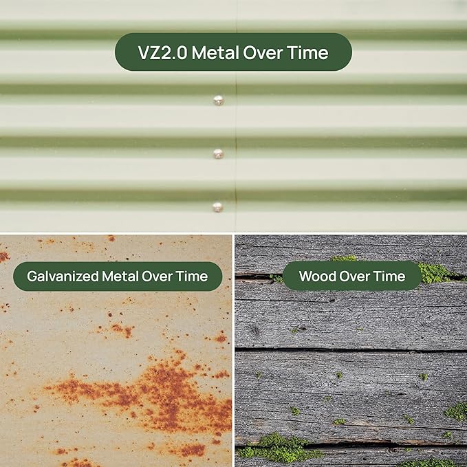 Vego garden Aluzinc Raised Garden Bed Kits, 17" Tall 6 in 1 Modular Metal Raised Planter Bed for Vegetables Flowers Patio Ground Planter Box, Sunlit Oak