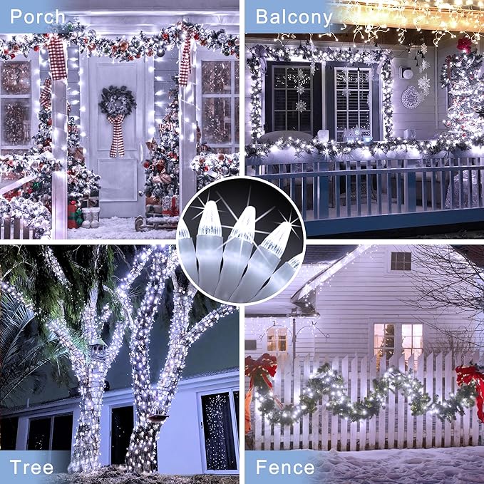200 LED 66ft Christmas String Lights Indoor Outdoor, 8 Modes Christmas Fairy Lights with Timer & Momory, IP44 Waterproof Christmas Tree Lights for Xmas Patio Yard Fence Balcony Garden (Cool White)