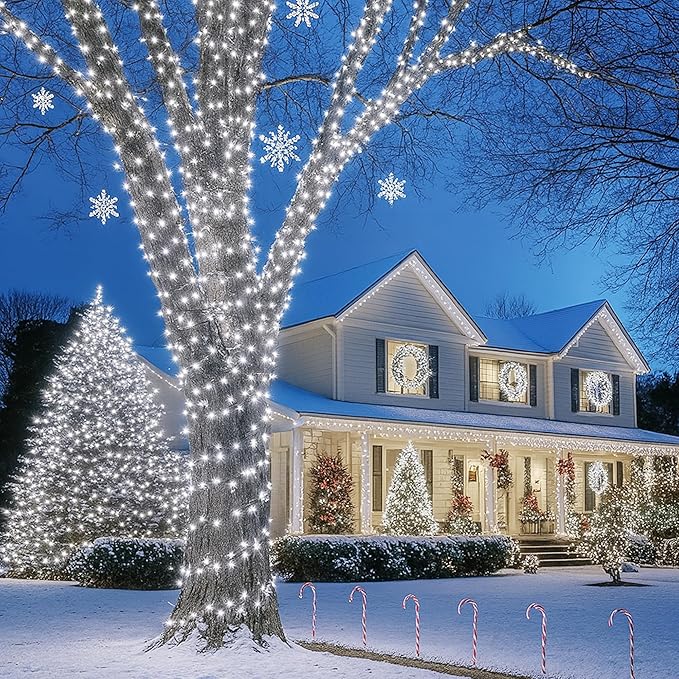 2-Pack Connectable 210FT 600LED Christmas String Lights Waterproof, Twinkle Lights with 8 Modes, Bright Indoor String Lights, String Lights Outdoor Green Wire for Holiday Party Christmas Decorations