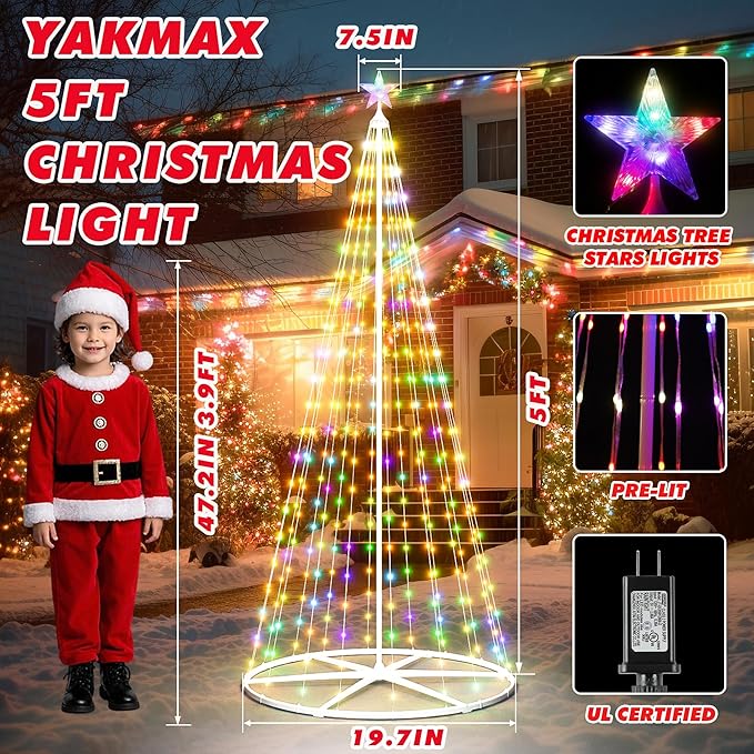 3-Pack Smart Outdoor Lighted Christmas Trees, LED Christmas Tree for Indoor Outdoor, Smart Christmas Cone Tree with Star Topper, Music Sync, DIY Color Changing, Remote & APP Control
