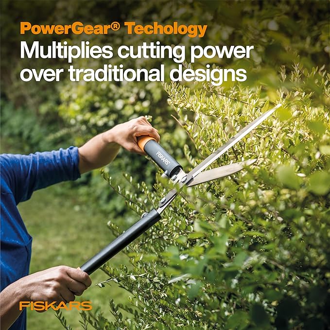 Fiskars PowerGear Hedge Shears - 23" Stainless Steel Blades - Plant Cutting Scissors with Sharp Precision-Ground Steel Blade
