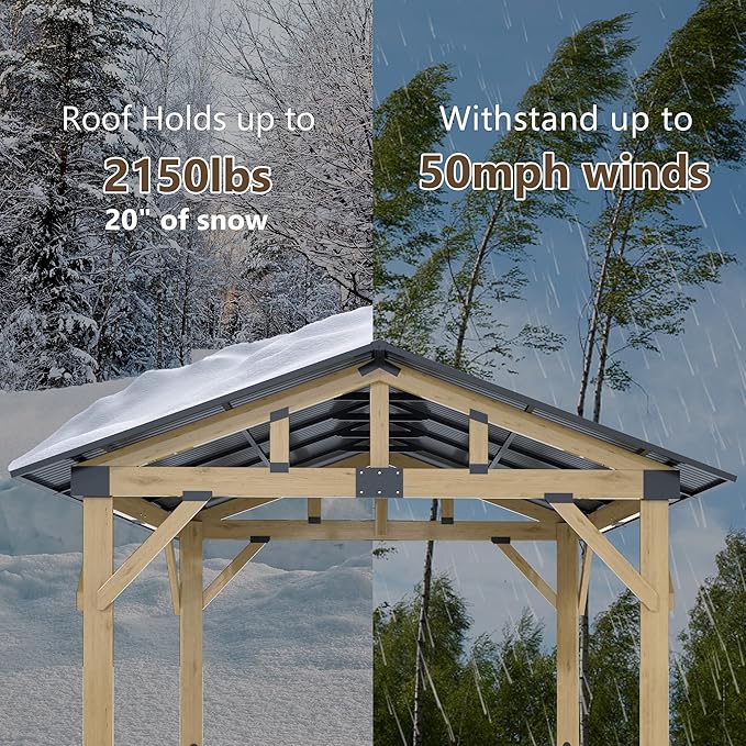 Wood Gazebo 10'x12', Cedar Wooden Gazebos, Outdoor Hardtop Gazebo with Waterproof Steel Roof, Fit Patio, Backyard, Garden, Lawns, Porch