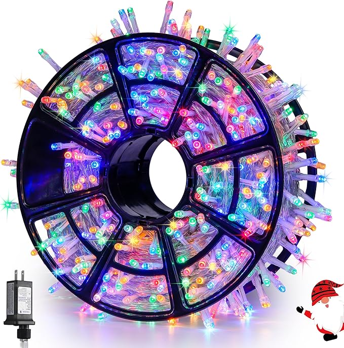 JMEXSUSS 168FT 600 LED Christmas Decor Lights - 8 Modes Multicolor Outdoor/Indoor Waterproof Plug-in Party Holiday Decorations