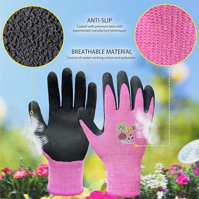 Evridwear Kids Gardening Gloves for Boys Girls Outdoor Yard Work,Planting (3-12 years)