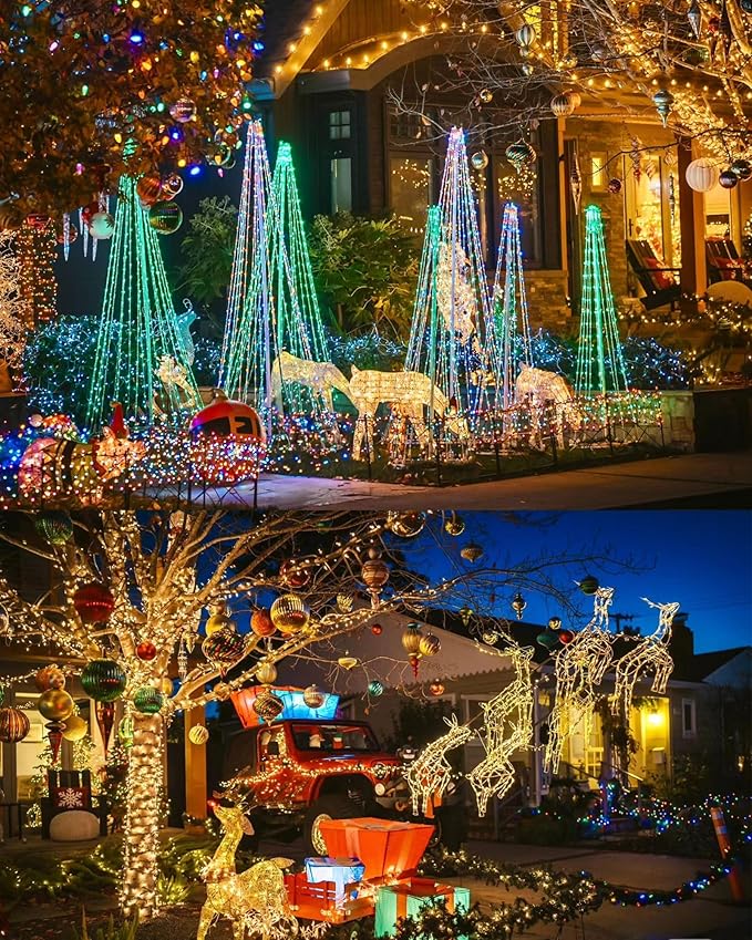 JACKYLED 300 LED Christmas String Lights, 110FT Connectable Waterproof String Lights Green Wire w/ 8 Modes & Memory, Christmas Decorations for Indoor Outdoor Xmas Tree Party Yard Garden, Warm White