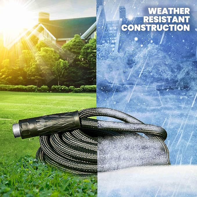 HYDROSTEEL 50 Ft Metal Garden Hose with Sprayer Nozzle, Indestructible 3-Layer Stainless Steel Heavy Duty Water Hose 50Ft x 5/8 in. Kink Free Design Will Not Kink, Flexible, NON Expandable, Black