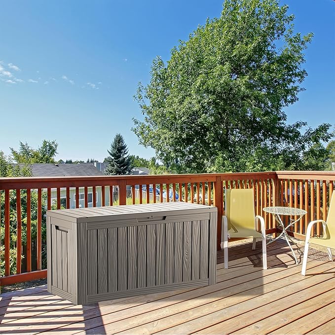 TARKARI 80 Gallon Lockable Resin Deck Box, Waterproof & UV-Resistant Outdoor Storage Box for Outdoor Cushion Storage, Garden Tools & Pool Accessories Storage, Gray