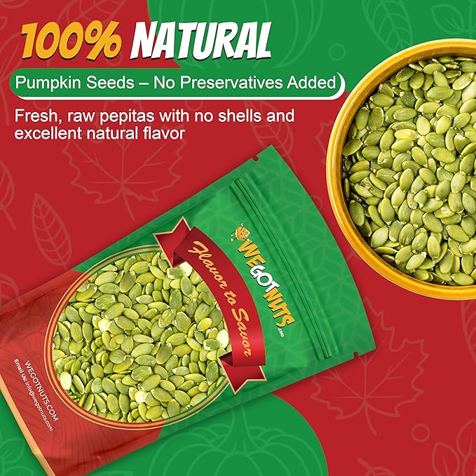 We Got Nuts Pumpkin Seeds Healthy Snacks 5Lbs (80oz) Bag | Raw Pepitas No Preservatives Added, 100% Natural With No Shell | For Baking, Salad Toppings, Cereal, Roasting | Low Calorie Nuts,