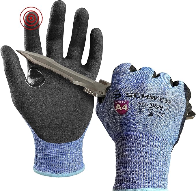 Schwer A4 AIR-SKIN Cut Resistant Work Gloves AR3900 with Extreme Lightweight & Thin, Grip Gloves for Fishing, Refined Work, Mechanic, Gardening, Touch-Screen, Non-PFAS, 3D-Comfort Fit, 1 Pair, S