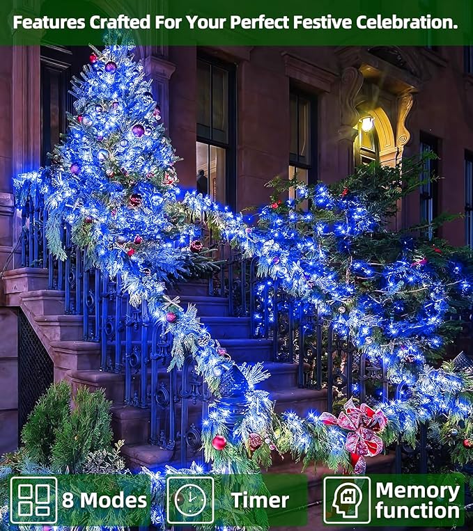 750 LED 246FT Christmas Lights Outdoor, Super Long Waterproof Christmas String Lights with 8 Modes, Christmastree Lights with Timer Memory for Fence Garden Xmas Wedding Party Decor Blue