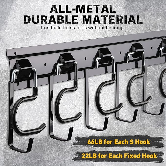 ELEAD 68'' All Metal Adjustable Garden Tool Organizer: Garage Tool Organizer Wall Mount with Black Hooks, Garage Organizers and Storage, Tool Hangers for Shed