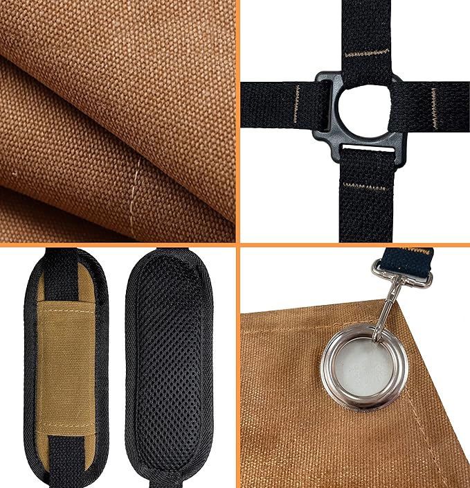 Woodworking Tool Apron, 22 OZ Waxed Canvas Durable Heavy Duty Work Shop Apron, Adjustable to Size S to XXL
