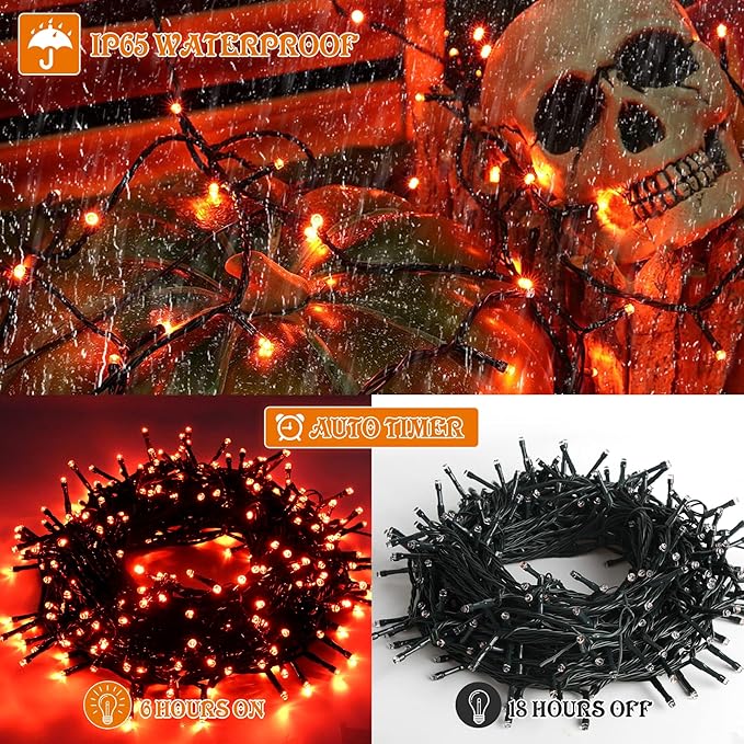 Orange Purple Halloween Lights Outdoor Indoor, 108FT 300 LED 2 Colors in 1 Christmas Lights, Fairy Lights, END to END Connect, Waterproof Halloween Decorations Decor Timer Remote (100% UL)