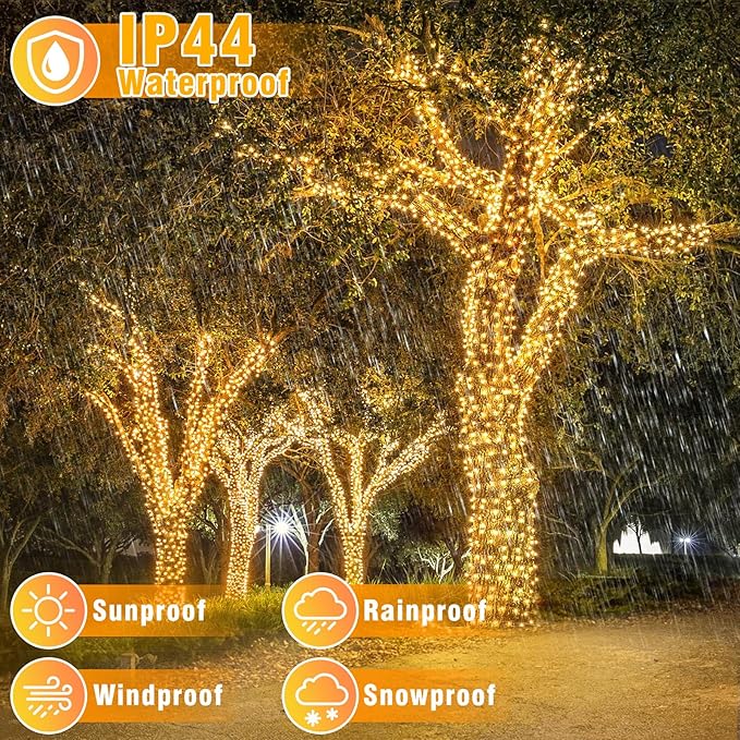 100FT 300 LED Christmas Lights Outdoor, Plug in Christmas String Lights Indoor, Waterproof & 8 Modes & Timer Function, Connectable Fairy Twinkle Light for Bedroom Patio Wedding Decor, Warm White