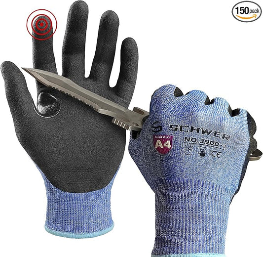 Schwer A4 AIR-SKIN Cut Resistant Work Gloves AR3900 with Extreme Lightweight & Thin, Grip Gloves for Fishing, Refined Work, Mechanic, Gardening, Touch-Screen, Non-PFAS, 3D-Comfort Fit, 150 Pair, L