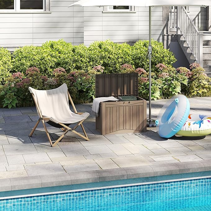 50 Gallon Waterproof Large Resin Deck Box Indoor/Outdoor Lockable Storage Container and Seating for Garden, Pool, and Patio (50 Gallon, Grey)