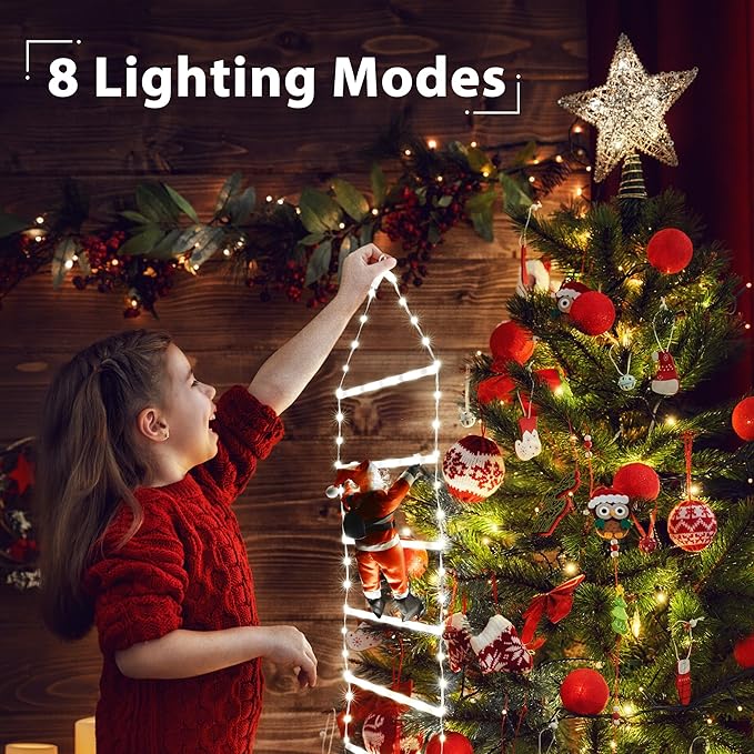 Toodour LED Christmas Light - 2.5FT Christmas Decorative Ladder Lights with Santa Claus, Xmas Decorations Light for Indoor Outdoor, Window, Garden, Home, Wall, Xmas Tree Decor - White