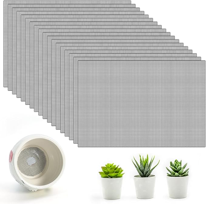 18pcs Flower Pot Hole Mesh Pad, 11.8x7.8 Inch Planter Mesh Drainage Screen, DIY Drainage Netting Pot Bottom Grid Mat Keep Soil from Flowing Away