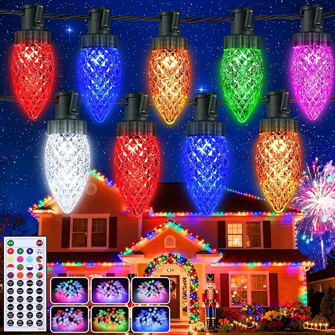 Joomer Christmas String Lights, 98FT 150 LED C9 Color Changing RGB Xmas Tree Lights Remote Control Outdoor Waterproof for Christmas Decor (Non-Connectable)