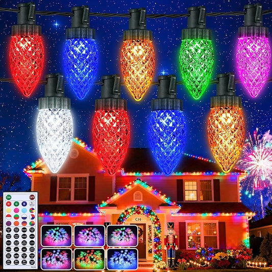 Joomer Christmas String Lights, 98FT 150 LED C9 Color Changing RGB Xmas Tree Lights Remote Control Outdoor Waterproof for Christmas Decor (Non-Connectable)