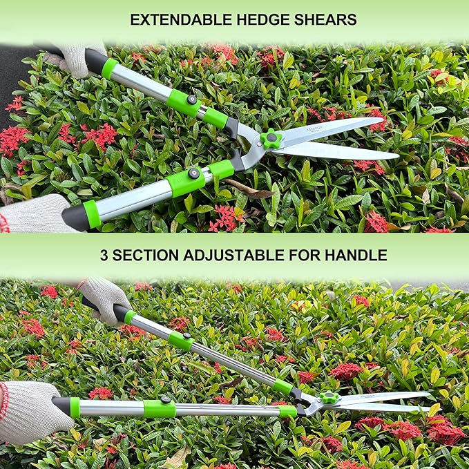 Extendable Hedge Shears - Professional Garden Trimmer with Straight Blade, Adjustable Handle for Borders, Bushes & Pruning, Heavy Duty Bush Cutter & Gardening Scissors