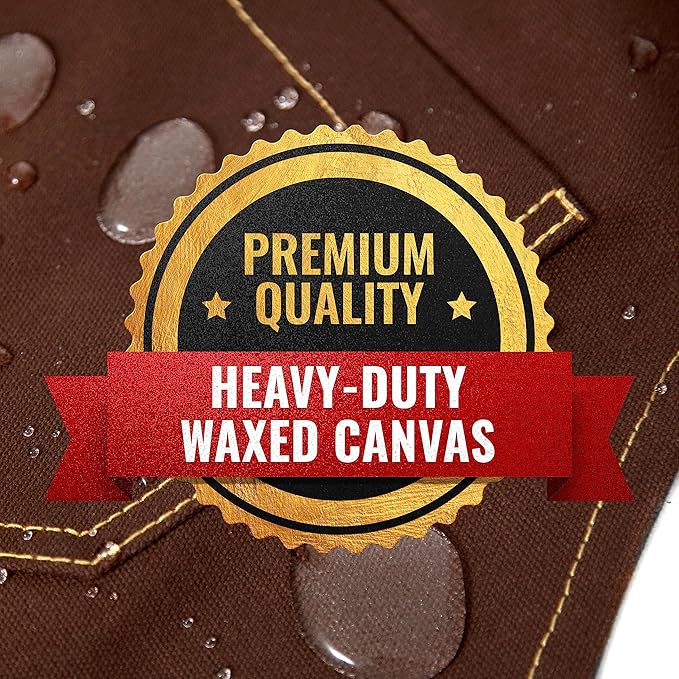 Under NY Sky Tool Apron - 20 Pockets and Slots, Cross-Back, Heavy-Duty Waxed Canvas - Woodwork, Garden, Shop (Brown Cross-Back)