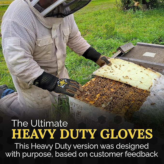 Heavy Duty Beekeeping Gloves Extended Cuff, Cowhide 5mm w/Patented Ventilation & Dexterity, Beekeeping Supplies