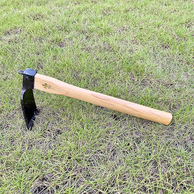 14 Inch Heavy Duty Curved Hoe, Without Welding, Gardening Tool, Oak Handle, for Digging, Weeding, and Planting