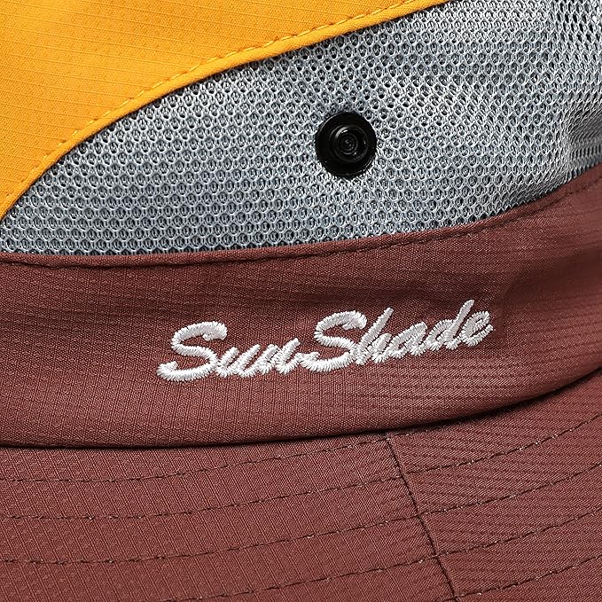 Womens Summer Sun Hat Beach Hat Wide Brim Outdoor UV Protection Hat Foldable Cool Mesh Ponytail Bucket Hat