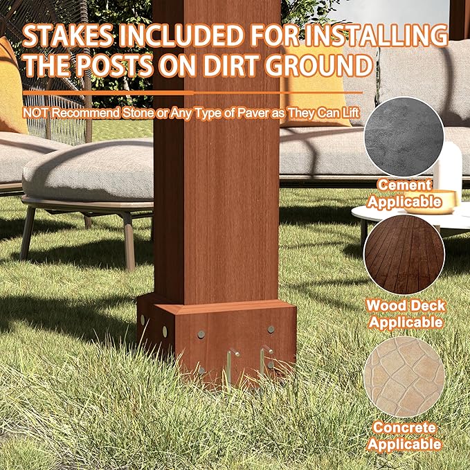 BlueWish 12’x20’ Outdoor Pergola with 5.5” Thick Wind Support Structure, Cedar Wood Patio Pergolas, Pergola Kits Backyard Gazebo with Stakes for Deck Grill Party Garden