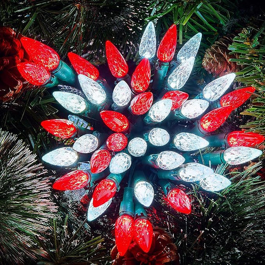 Joiedomi C6 Red & White Christmas Lights, 100 LED Steady On Strawberry Lights, 33.66 FT Connectable Christmas String Lights for Indoor Outdoor Party Home Yard Xmas Tree House Decorations, Green Wire
