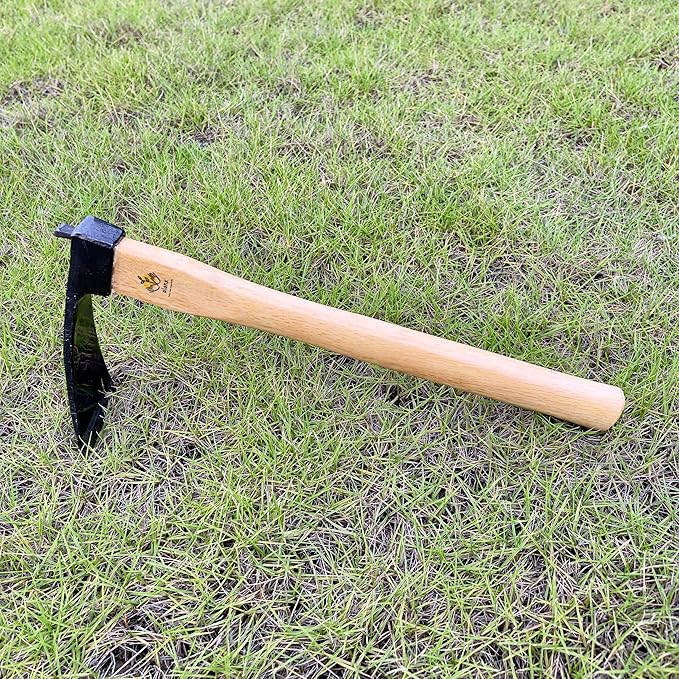 14 Inch Heavy Duty Narrow Hoe, Without Welding, Japanese Carbon Steel with Oak Wooden Handle, Garden Tool for Digging, Weeding, and Planting