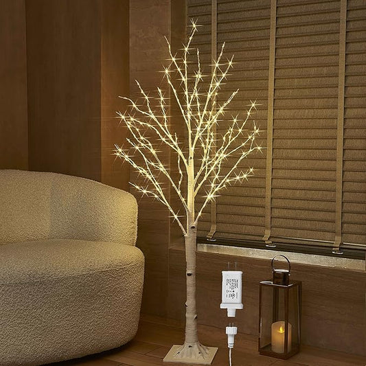 BAOLITVINE Birch Tree with Lights 4FT 200 Fairy Lights, Lighted Trees for Home Fireplace Room Party Thanksgiving Christmas Decoration Inside Outdoor