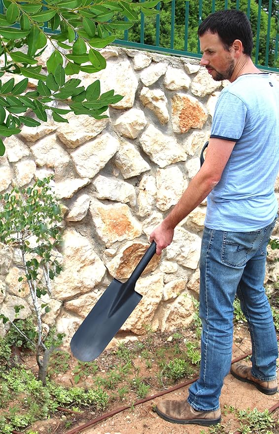 TABOR TOOLS Shovel with Long Narrow Blade, Trench Digging Spade, Drain Spade with Comfortable D Grip 31 Inch Fiberglass Handle, Digging Spade. J213A. (D Handle, Trench Shovel)